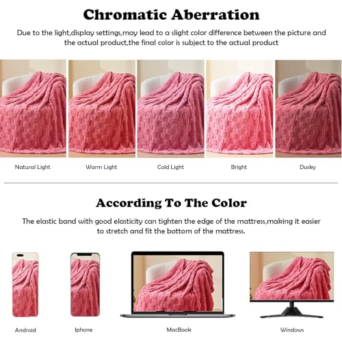 NEWCOSPLAY Super Soft Twin Blanket Coral Pink Premium Silky Flannel Fleece 3D Checkered Lightweight Bed Blanket All Season Use (Coral Pink Checkered, Twin(60"x80"))