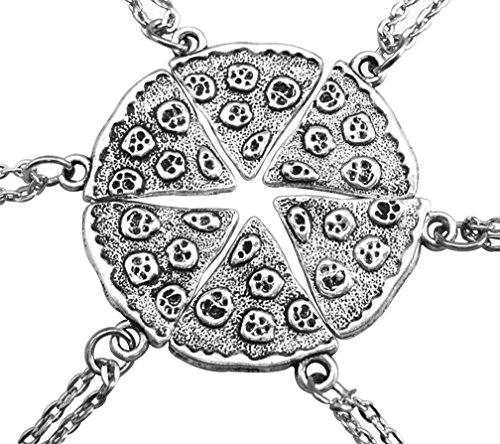 MJartoria Best Friend Necklaces, BFF necklaces for 6 Antique Silver Color Pizza Slice