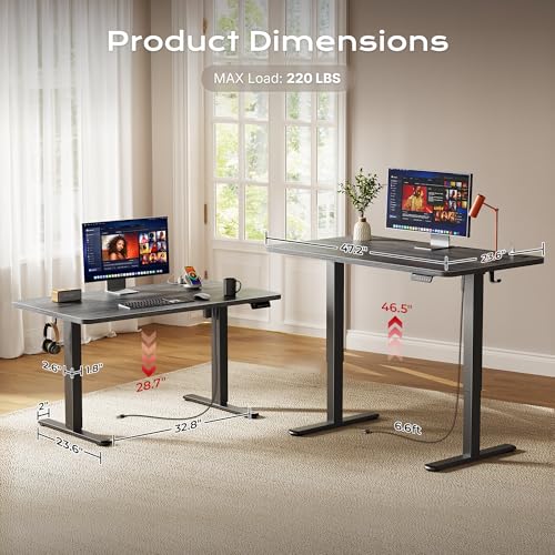 Image of Huuger Electric Standing Desk with Power Outlets and USB-C Port, 47 X 24 Inch Height Adjustable Desk, Sit Stand Desk for Home Office, Computer & Gaming Desk with 4 Presets, Stable Steel Frame, Grey