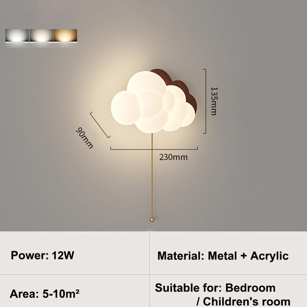 EaEa LED Wandlampe Kinderzimmer Mädchen mit Schalter, 12W Wolken Wandleuchte Kinder Jungen 3000K/4500K/6000K Kreativ Holzoptik Nachttischlampe Wand Nachtlicht für Schlafzimmer Babyzimmer Wohnzimmer