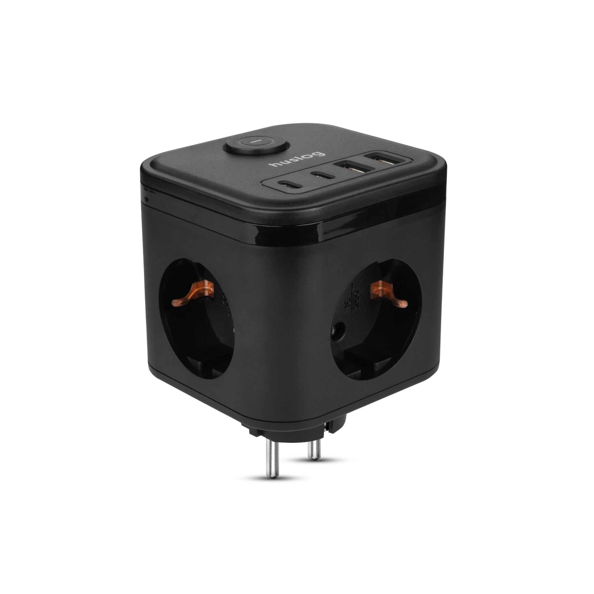 Cubo Multipresa 3 Prese AC 4 USB-C USB-A 3680W Compatta Ignifuga Interruttore ON/OFF Nera