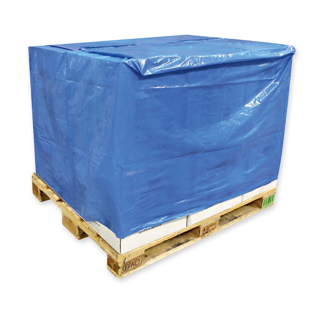 FRANZ MENSCH 70 Stück Hygostar Palettenhauben ca. 40my, 1070 + 900 x 1280 mm | LDPE, blau, L: 128cm, B: 107cm, Seitenfalte: 90cm, Umfang: 394cm, Palletenhauben, Abdeckhauben, Hygienehauben