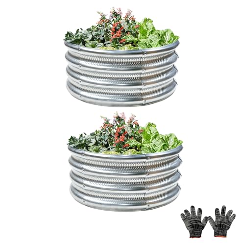 Image of Gartist 2 Pcs 2x2X1 FT Round Galvanized Raised Garden Bed Kit, Silver Outdoor Planter Garden Bed, Metal Raised Box for Vegetables, Fruits, Flowers & Herbs