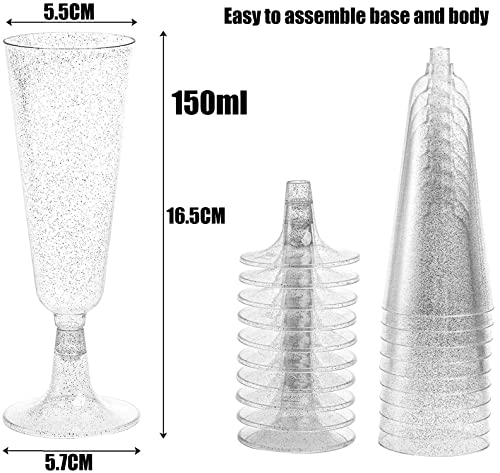 LATERN 50Pcs Silver Glitter Champagne Flutes - Image 4