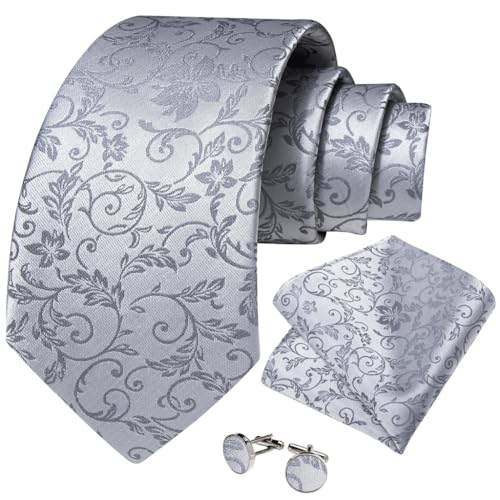 Set clásico de corbatas florales plateadas para hombre