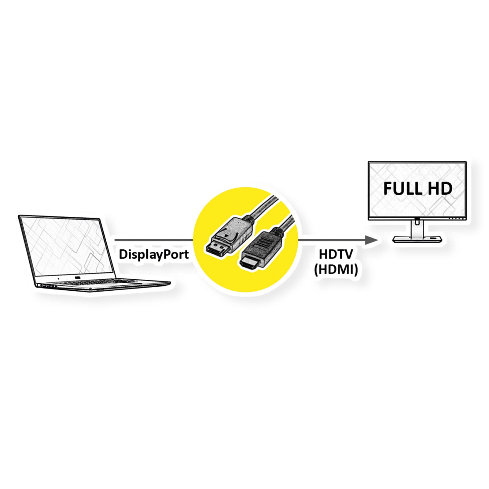 ROLINE câble DisplayPort vers HDMI - mâle / mâle - transmission de signaux vidéo et audio - noir 1 m