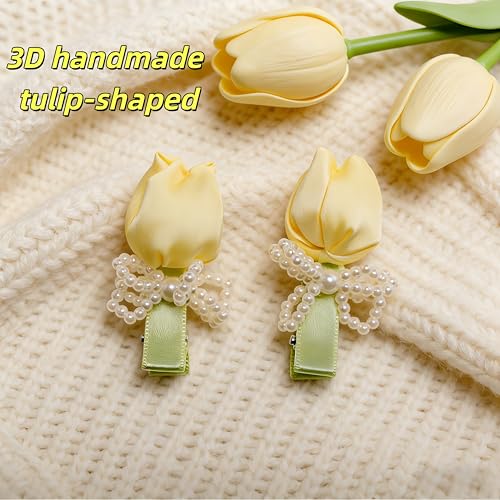 Pinzas para el cabello con moño 3D y flores falsas, 2 piezas miniatura 3