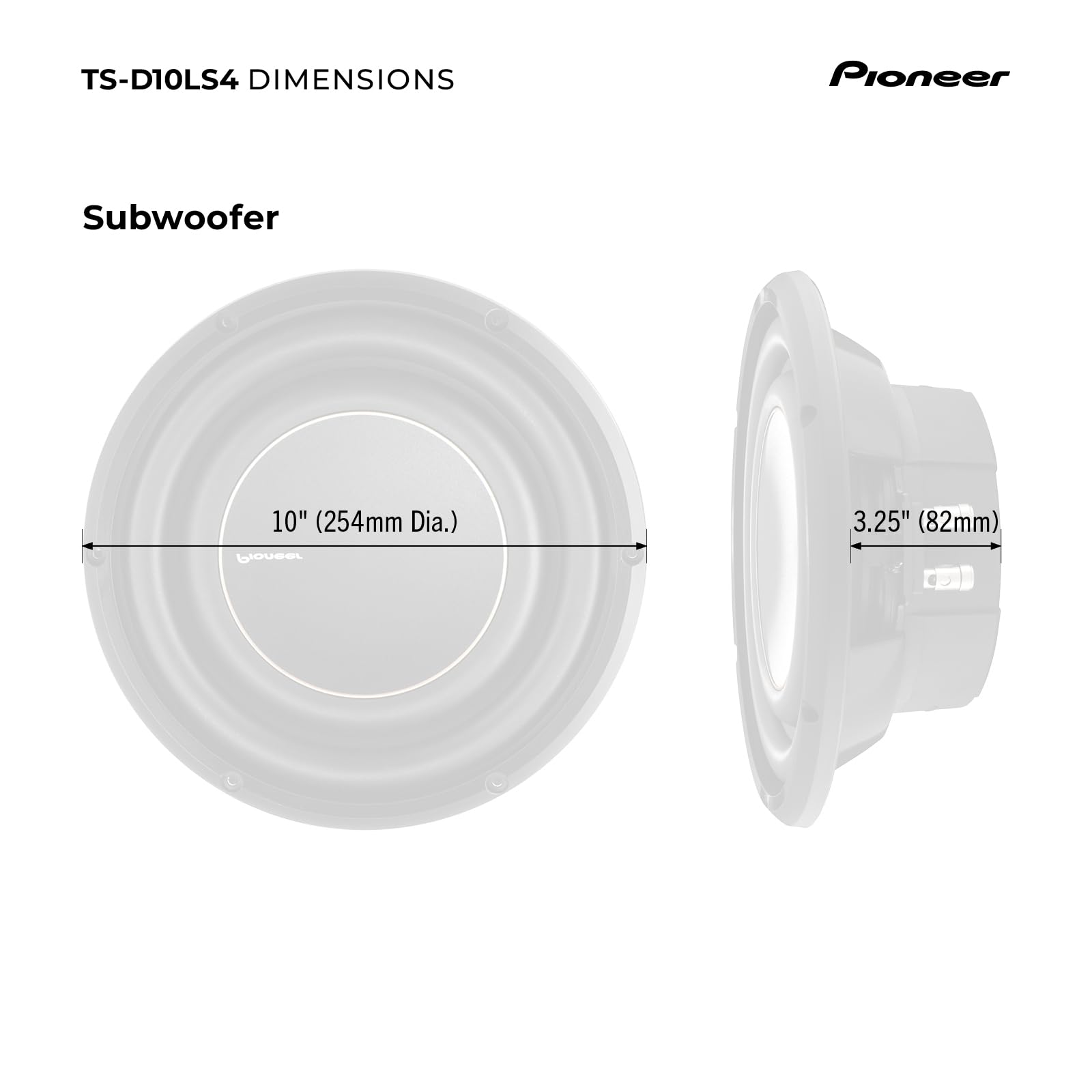 Pioneer TS-D10LS4 - Powerful 10-inch Shallow Subwoofer, 1300 Watts Peak Power, Single 4 Ohms Voice Coil and Compact Design for Deep Bass