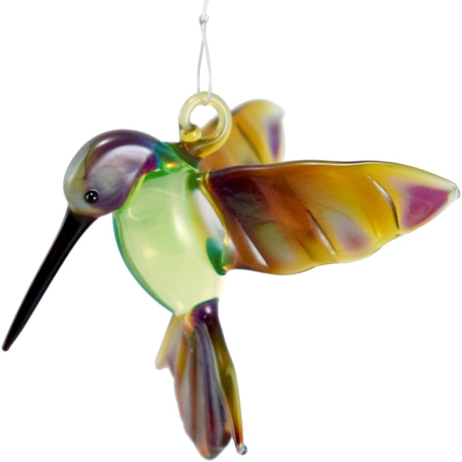American Made Hanging Glass Figurine Ornament - Earthy Green Hummingbird