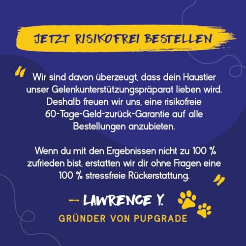PupGrade Gelenkunterstützung für Hunde – Glucosamin-Chondroitin mit MSM & Grünlippmuschel – Hüft- & Gelenkschmerzlinderung – Für Hunde Aller Größen, Rassen und Altersgruppen – 30 Weiche Kausnacks