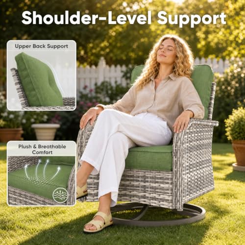 Image of 6-Piece Small Patio Furniture Set, Outdoor Swivel Rocking Chairs Set with Wicker Chairs and Tempered Glass Side Table, Outdoor Furniture Patio Bistro Set for Balcony, Deck, Porch