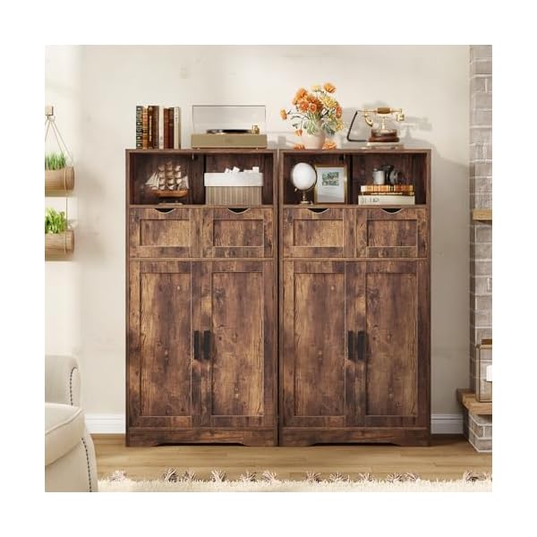 Storage cabinet with doors shelves kitchen storage cabinet with 2 drawers pantry cabinet for living room kitchen home office rustic brown  urban country home decor