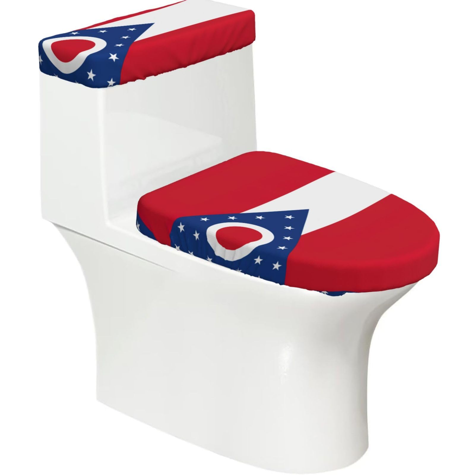 Ohio State Flag Print Bathroom Decor Toilet Lid Cover And Tank Covers, Restroom Accessories Fits Most Round
