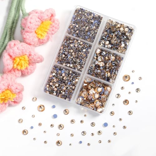 Image of BEADSLAND Hotfix Rhinestones, 4000 PCS Golden Rhinestones for Clothes Crafts Mixed 6 Sizes with Wax Pencil and Tweezers Kit, SS6-SS30, Golden Shadow