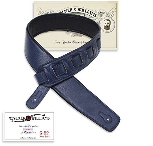 Walker & Williams G-52 Bleu marine Sangle avec dos rembourré - Les Beatles, Paul McCartney, John Lennon, RIngo Starr, George Harrison Walker & Williams G-52 Bleu marine Sangle avec dos rembourré