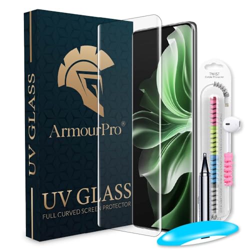 Image of ArmourPro Military Grade UV Tempered Glass Screen Protector Compatible for Oppo Reno 11 Pro 5G and Oppo Reno 11 with Edge to Edge Coverage, Cable Protector and Easy Installation kit (6.7 Inch)