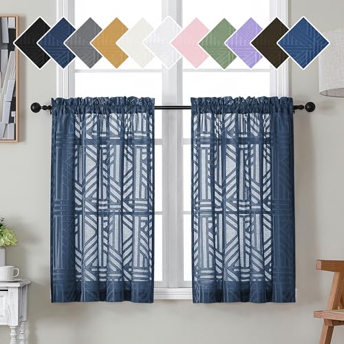 Simplebrand Navy Geometric Sheer Curtains