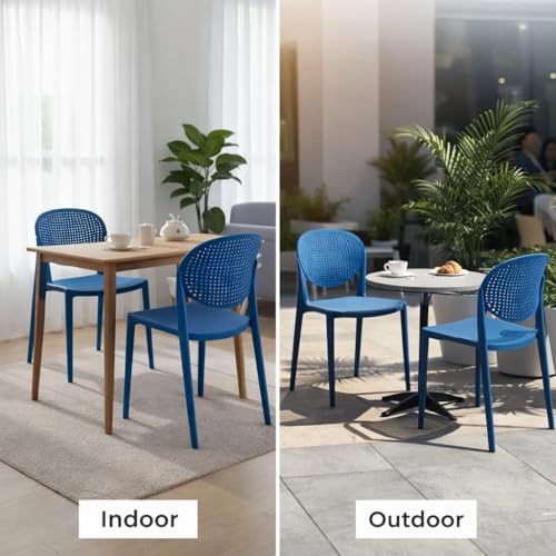 Image of INNOWIN Casper Stackable Arm Chair | Accent Chair for Living Room Home, Bedroom, Cafe and Hotels | 3- Year Warranty | Set of 2 | Plastic | Peacock Blue
