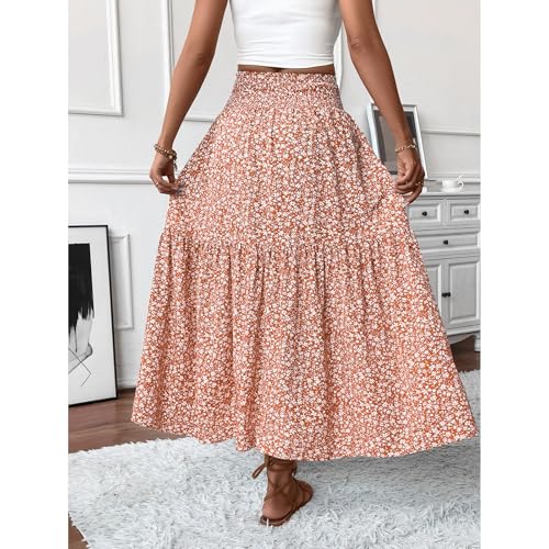 Floral Maxi Skirt for Women Tiered Elastic High Waisted Skirts Casual Summer Vacation A-Line Flowy Swing Long Skirts3