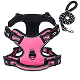 【Juego de paseo para perros reflectante y transpirable】 Este arnés para perros tiene un exterior de tela Oxford de alta calidad y un interior de malla de aire transpirable con un acolchado suave que no rozará la piel del perro. Es ideal para usar todo el día, incluso en climas cálidos. Además, el arnés y la correa tienen tiras reflectantes súper brillantes para caminatas seguras en climas nublados o de noche.