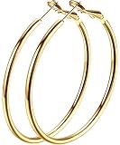 Hoops Earrings, Stunning 18k Gold Plated Fashion Jewelry Hoop Earrings for Women Sensitive Ears (40mm) 2''