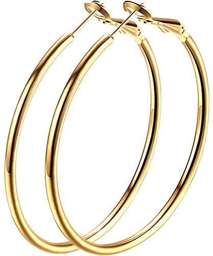 Hoops Earrings, Stunning 18k Gold Plated Fashion Jewelry Hoop Earrings for Women Sensitive Ears (40mm) 2''