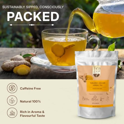 Image of Turmeric Ginger Herbal Tea Loose Leaf (100gm /3.5oz), Makes Upto 50 Servings | Pure & Natural Ingredients, Aromatic, Earthy & Zesty Flavor, Antioxidant Rich, Refreshing Brew, Ideal for Daily Wellness