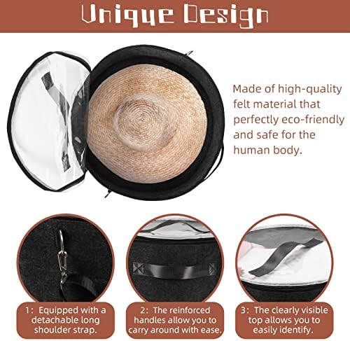 Ohiyoo Hat Boxes for Women & Men Storage Large Felt Hat Boxes Storage Round Foldable Hat Carrier Travel Cowboy Hat Storage Box Storage for Hats Toy Clothes with Lid, Dark Grey