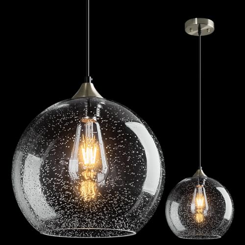 Image of Clear Glass Pendant Lights Kitchen Island Lighting Globe Pendant Light Fixtures Modern Pendant Lighting for Kitchen Island Bedroom Living Dining Room Light Fixture(9.84in, 1-Pack)
