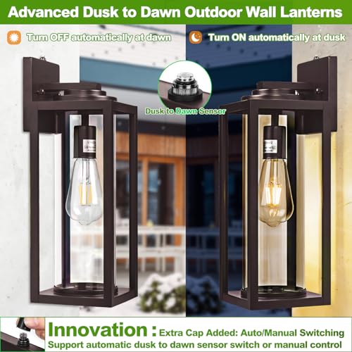 Image of FILIYANO Large Dusk to Dawn Outdoor Wall Lights, Oil Rubbed Bronze, 2 Pack