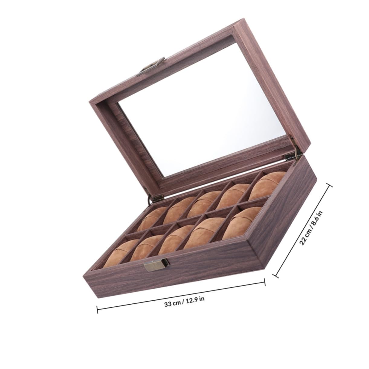 Scatola Porta Orologi in Pelle Pu e Legno 10 Scomparti Separati, Copertura Trasparente in Vetro, Organizer Elegante per Orologi e Gioielli Adatto a Uso Personale