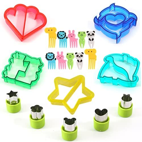 MESMERISER 20pcs Sandwich Cutters for Children, Bread Sandwich Cutter, Cookie Cutters, Pastry Cutter, Stainless Steel Fruit Shape Cutters & Food Pick Forks for Kids Lunchbox, for Baking & Party