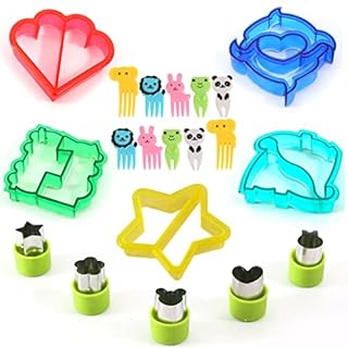 MESMERISER 20pcs Sandwich Cutters for Children, Bread Sandwich Cutter, Cookie Cutters, Pastry Cutter, Stainless Steel Fruit Shape Cutters & Food Pick Forks for Kids Lunchbox, for Baking & Party
