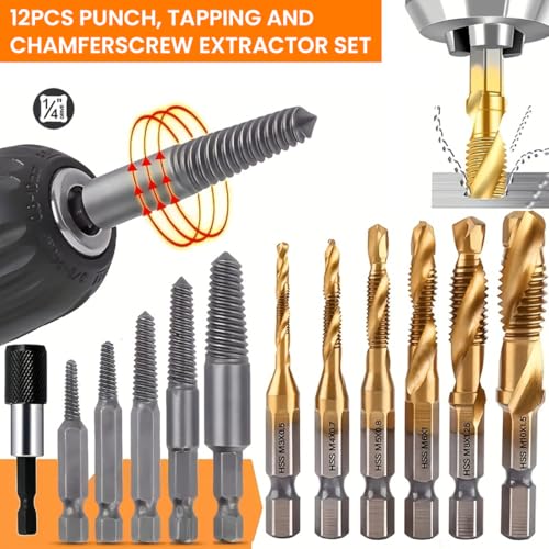 Image of Serplex 6Pcs Drill Bit Set & 5Pcs Screw Extractors, M3-M10 Metric Sizes, High-Speed Steel Drill Bits, Universal 1 /4 inch Hex Shank Drilling Bits with Drilling Chuck Adapter