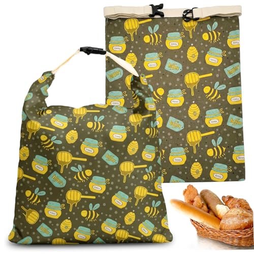 Sacs à pain au levain, paquet de 2 sacs à pain en cire d'abeille pour le levain, coton de qualité alimentaire réutilisable pour garder au frais la maison, la boulangerie, 17x13 pouces, sac