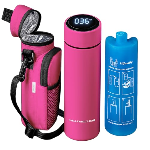 4ALLFAMILY Nomad Medium Pro Insulin Cooler Travel Case – TSA Approved Medicine Cooler with Biogel Ice Pack & Temp Display – Portable Diabetic Cold Case with Insulated Medicine Bag - Medium Pro Pink