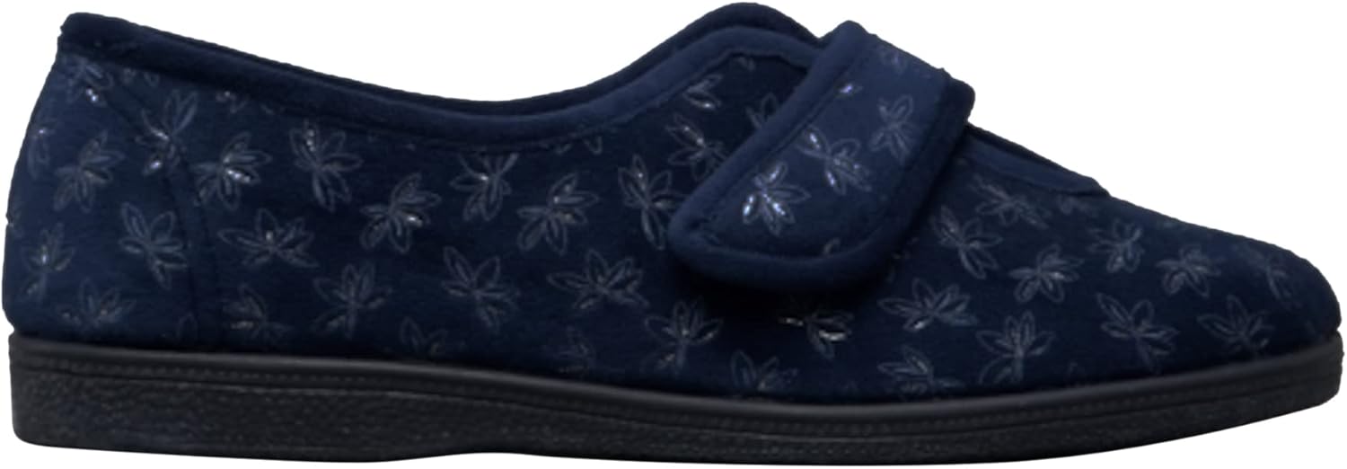 Sleepers Womens/Ladies Ivy Floral V Throat Touch Fastening Slippers (10 US) (Navy Blue)