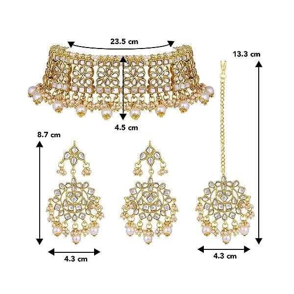 Peora Ethnic Indian Traditional Jewellery Kundan Choker Necklace Earring Maang Tikka Set Gift for Women Girls - Image 6