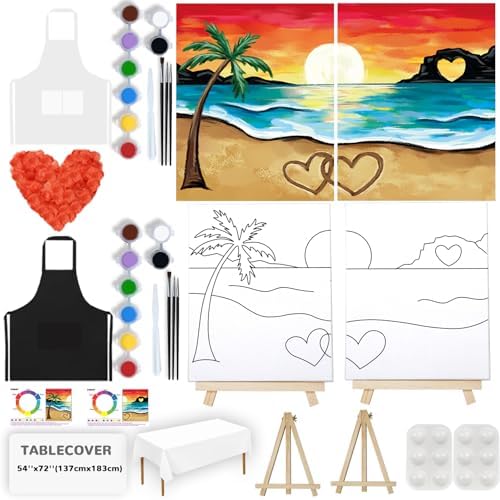 2 Pack Sip and Paint Kit for Adults Couples Painting Kit Pre Draw...
