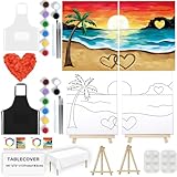 PAILIM 2 Pack Sip and Paint Kit for Adults Couples Painting Kit Pre Drawn Canvas to Paint Valentines Day at Home Date Night Party Favor Supplies Art Painting Set Couples Activity Hawaii Beach 8x10 Canvas Painting Kit