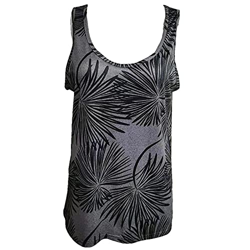 Janepam Womens Tank Tops Summer Leaves Pattern Print Sleeveless Loose Crew Neck Tee Shirt Plus Size Camisole Blouse(A Dark Blue,4XL)