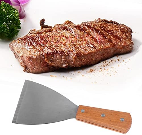 Healeved 2PCS Wooden Handle Scraper SSlant Grill Griddle Spatula Stainless Steel Triangular Steak Chocolate Western Baking Tool