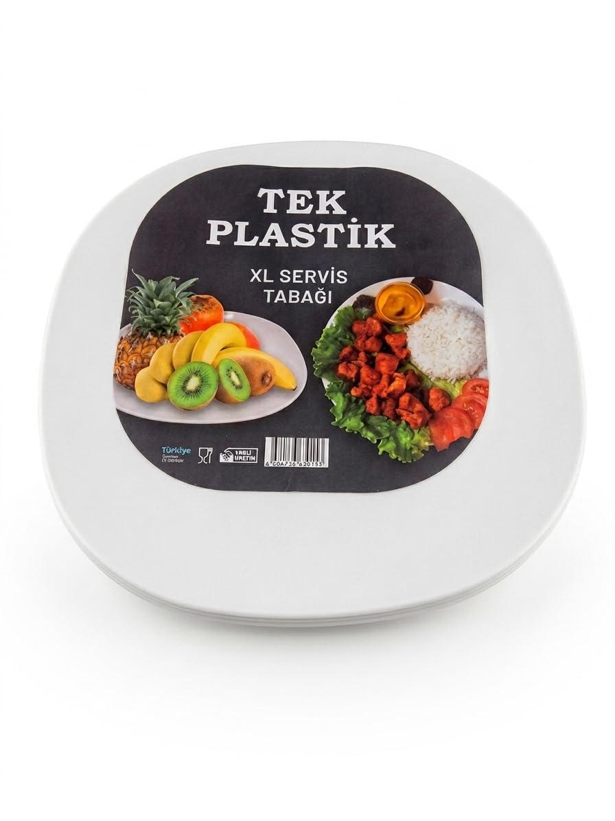 Sert Plastik Servis Tabak 6'lı Set 25 cm – Kırılmaz, Yıkanabilir, Piknik, Servis ve Sunum Tabağı