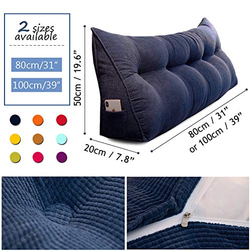 Triangular Headboard Pillow, 39\" Triangle Cushion Reading Pillow Large Bolster Backrest Positioning Support Wedge Pillow for Daybed Bed with Removable Cover