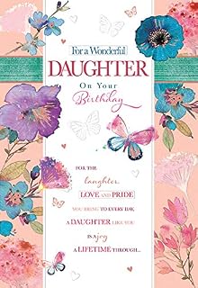 Artistic Words n Wishes Daughter Birthday Card - Beautiful Watercolour Floral and Butterfly Design - Attractive Embossed and Foil Finish - For Her (WW-Y002)