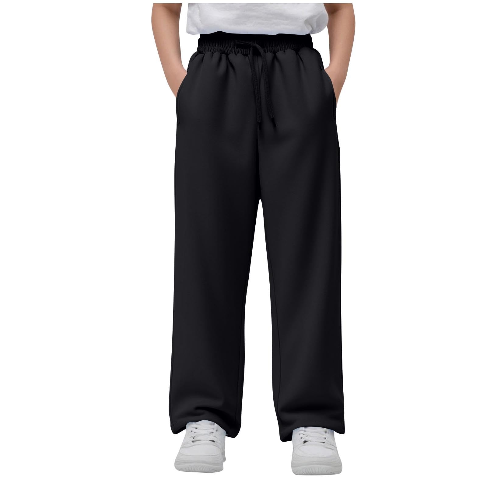 duxyoz Bas de jogging épais et chaud pour enfants - Doublure en polaire - Pantalon d'hiver thermique - Pantalon de survêtement droit à jambe large - Coupe ample - Uni - 5-15 ans