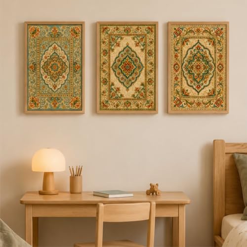 Image of Livin'luxe Set of 3 Vintage Persian Pattern Wall Paintings for Living Room Bedroom Hallway Home Decor with Premium Wooden Color Synthetic Frame (13.5 x 19.5 Inch) NM03-69