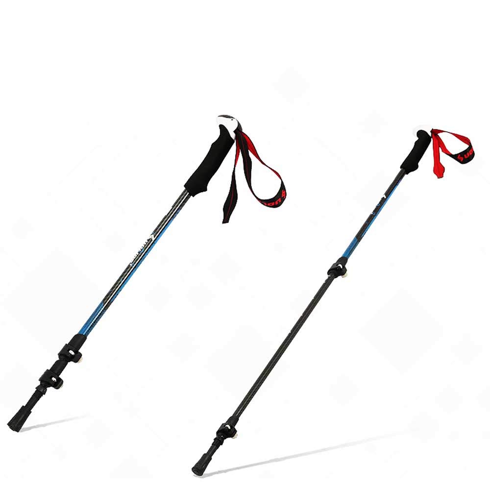 Kije trekkingowe 1 para, 3-karatowe włókno węglowe, waga netto 180 g, zdejmowana osłona ochronna, regulowany pasek na wędrówki i podróże, niebieski