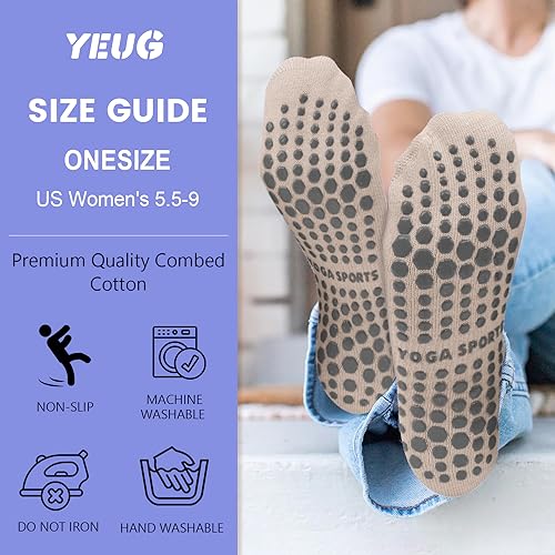 Image of yeuG Pilates Socks for Women Non Slip Grip Socks for Yoga, Barre, Hospital, Barefoot Grippy Yoga Sock Womens Gifts 4 Pairs