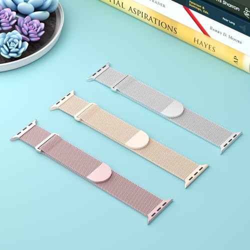 Image of 3 Pack Mesh Metal Magnetic Compatible with Apple Watch Bands Women Men | Stainless Steel Loop Strap for iWatch Band 38mm 40mm 41mm 42mm 44mm 45mm 46mm 49mm Series 11 /10 /9 /8 /SE /7 /6 /5 /4 /Ultra 3 2 1